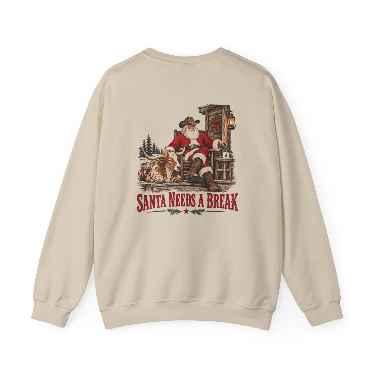 Santa Needs a Break | Western Santa & Longhorn Christmas Sweatshirt for Dad