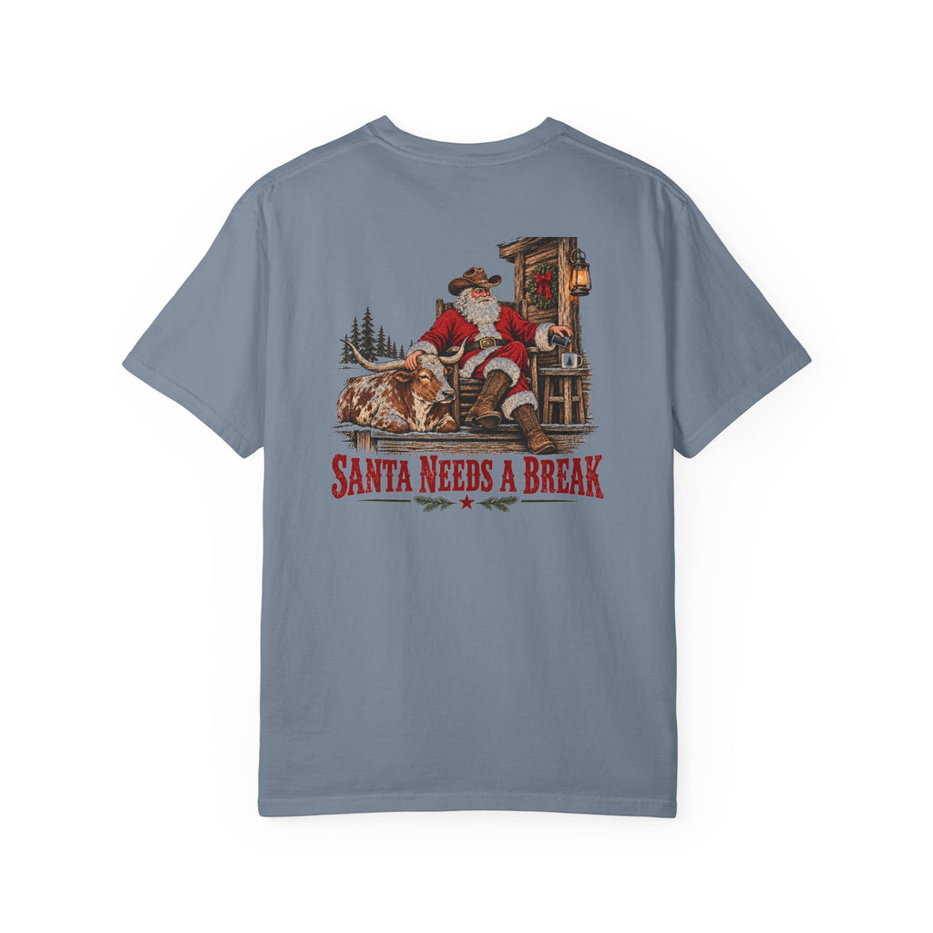 Santa Needs a Break | Western Santa & Longhorn Christmas Tee for Dad