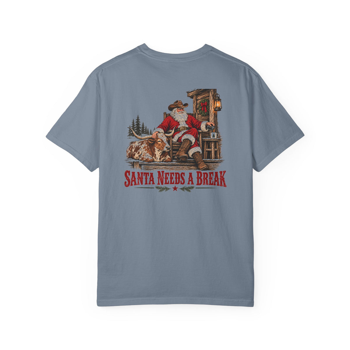 Santa Needs a Break | Western Santa & Longhorn Christmas Tee for Dad