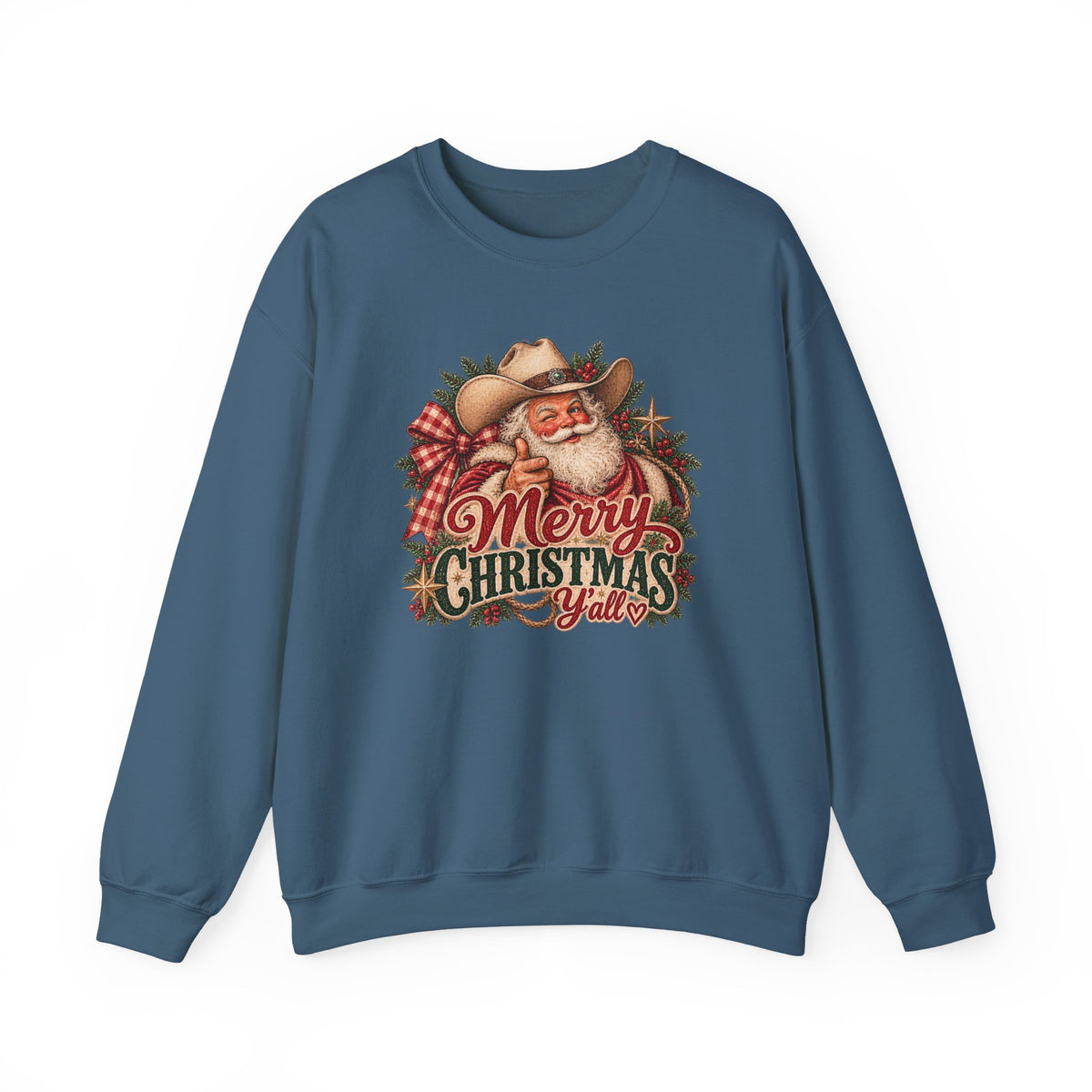 Vintage Western Santa Christmas Sweatshirt | Merry Christmas Y'all Cowboy Crewneck
