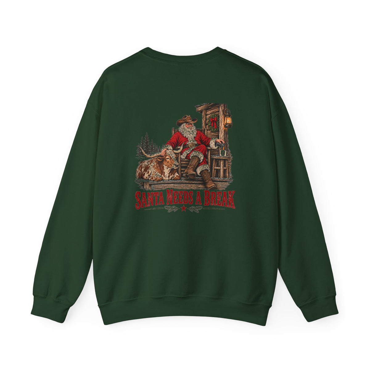 Santa Needs a Break | Western Santa & Longhorn Christmas Sweatshirt for Dad