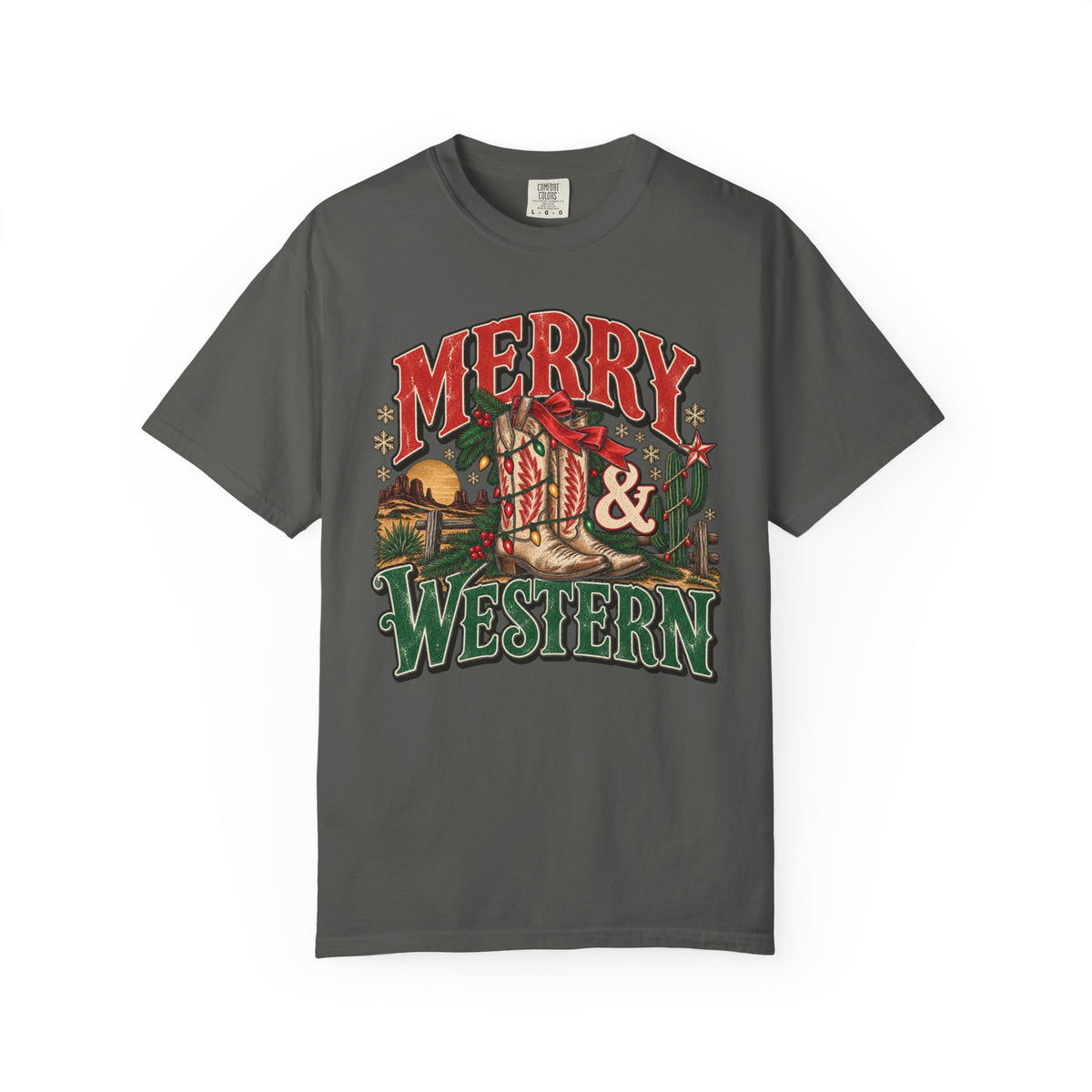 Merry & Western Christmas T-Shirt — Vintage Western Holiday Comfort Colors Tee