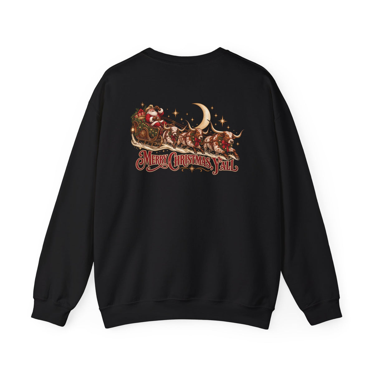 Western Christmas Sweatshirt | Santa Sleigh & Longhorns Crewneck