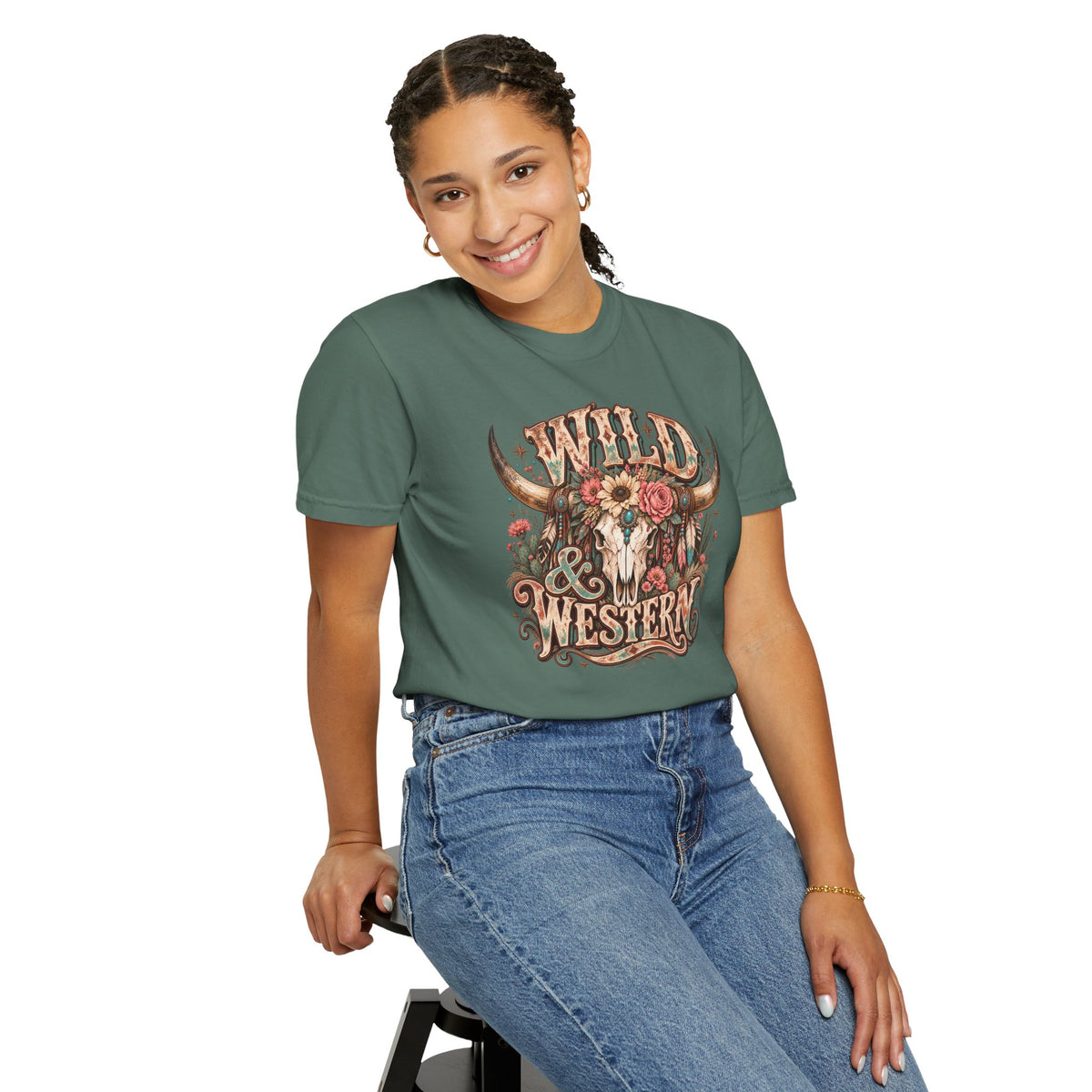 Wild & Western T-Shirt — Rustic Cow Skull Floral Graphic Tee
