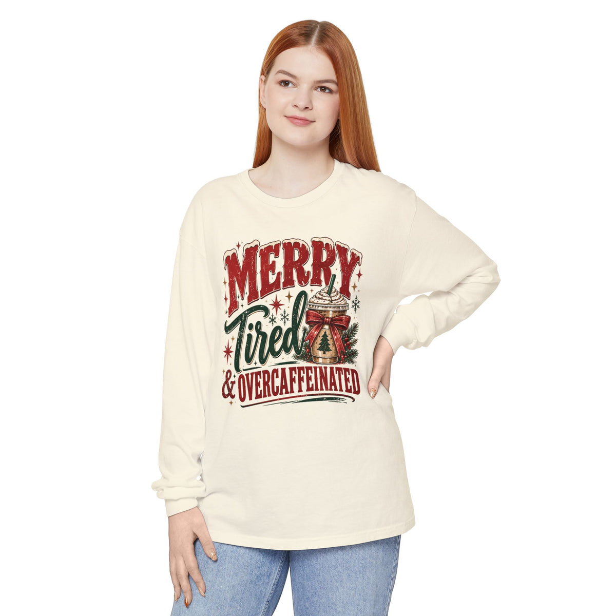 Merry, Tired & Overcaffeinated | Christmas Coffee Long Sleeve Tee