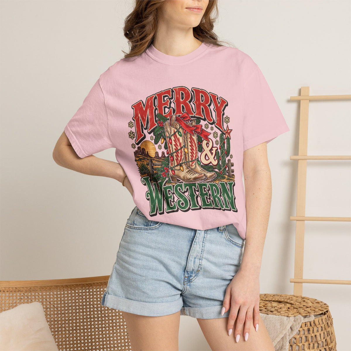 Merry & Western Christmas T-Shirt — Vintage Western Holiday Comfort Colors Tee