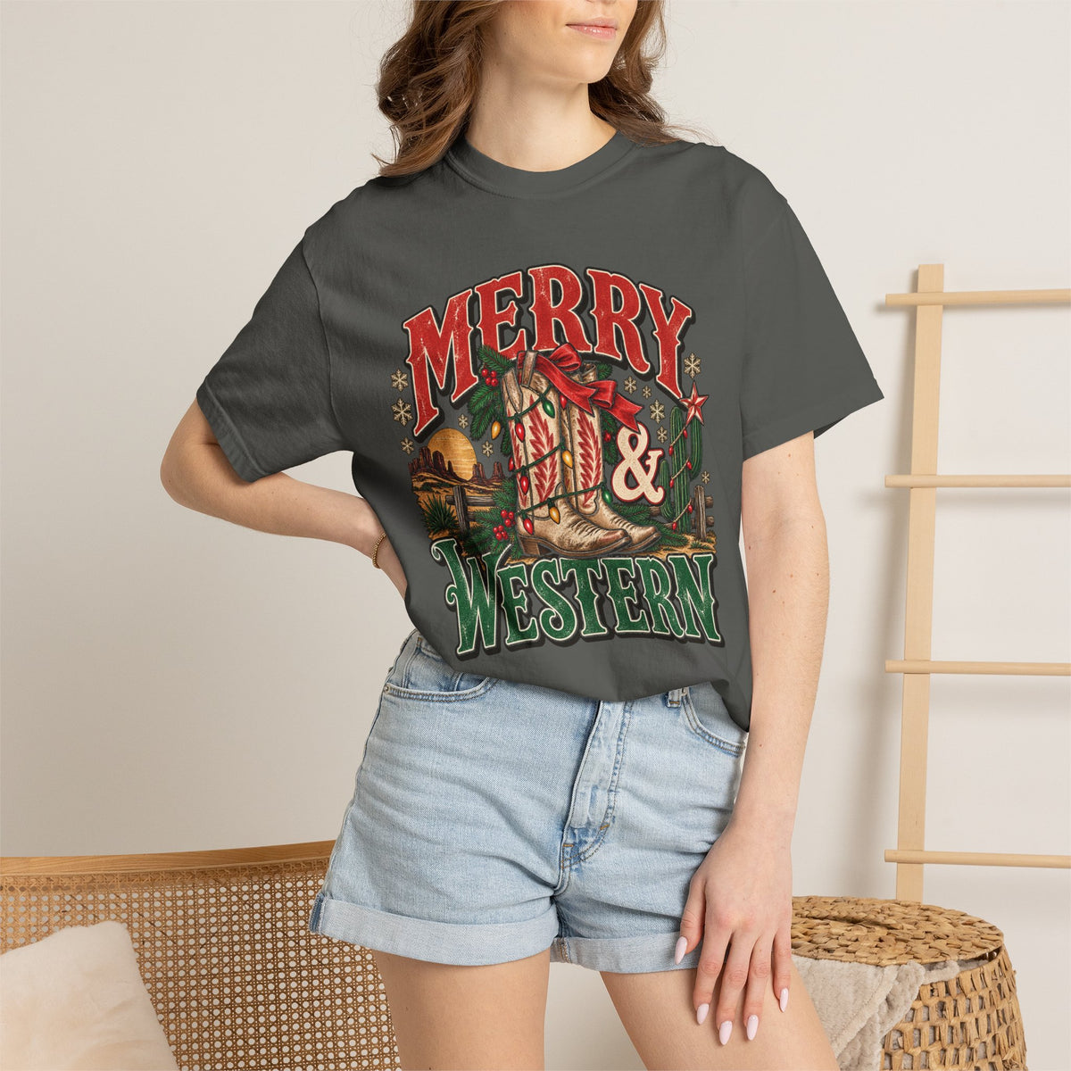 Merry & Western Christmas T-Shirt — Vintage Western Holiday Comfort Colors Tee