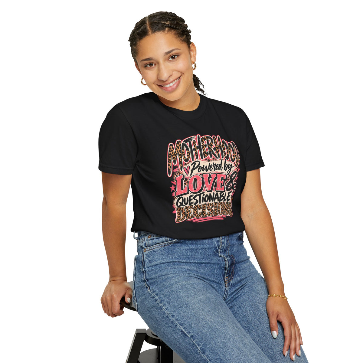 Motherhood Powered by Love & Questionable Decisions T-Shirt | Funny Mom Tee