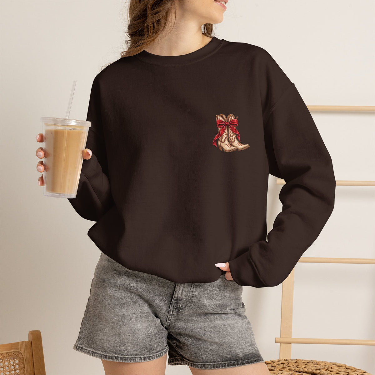 Western Christmas Sweatshirt | Santa Sleigh & Longhorns Crewneck