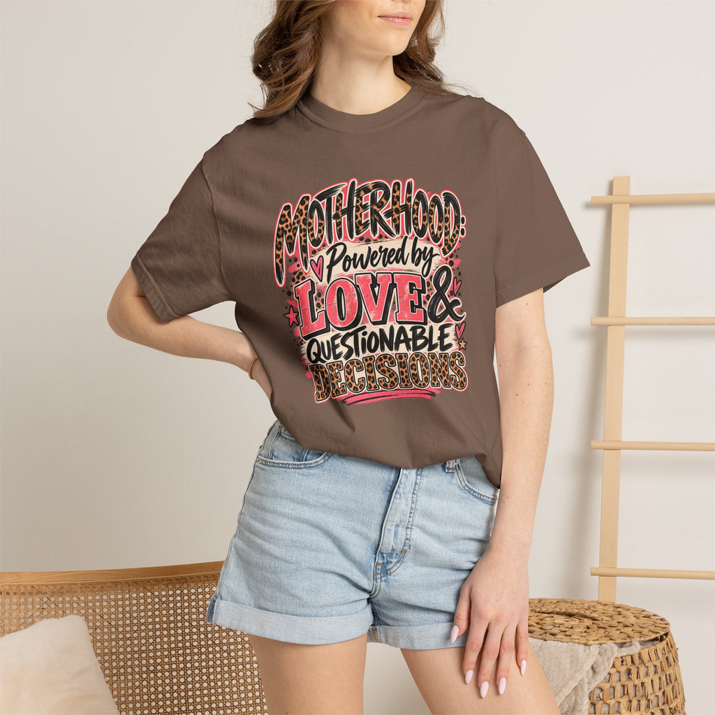 Motherhood Powered by Love & Questionable Decisions T-Shirt | Funny Mom Tee