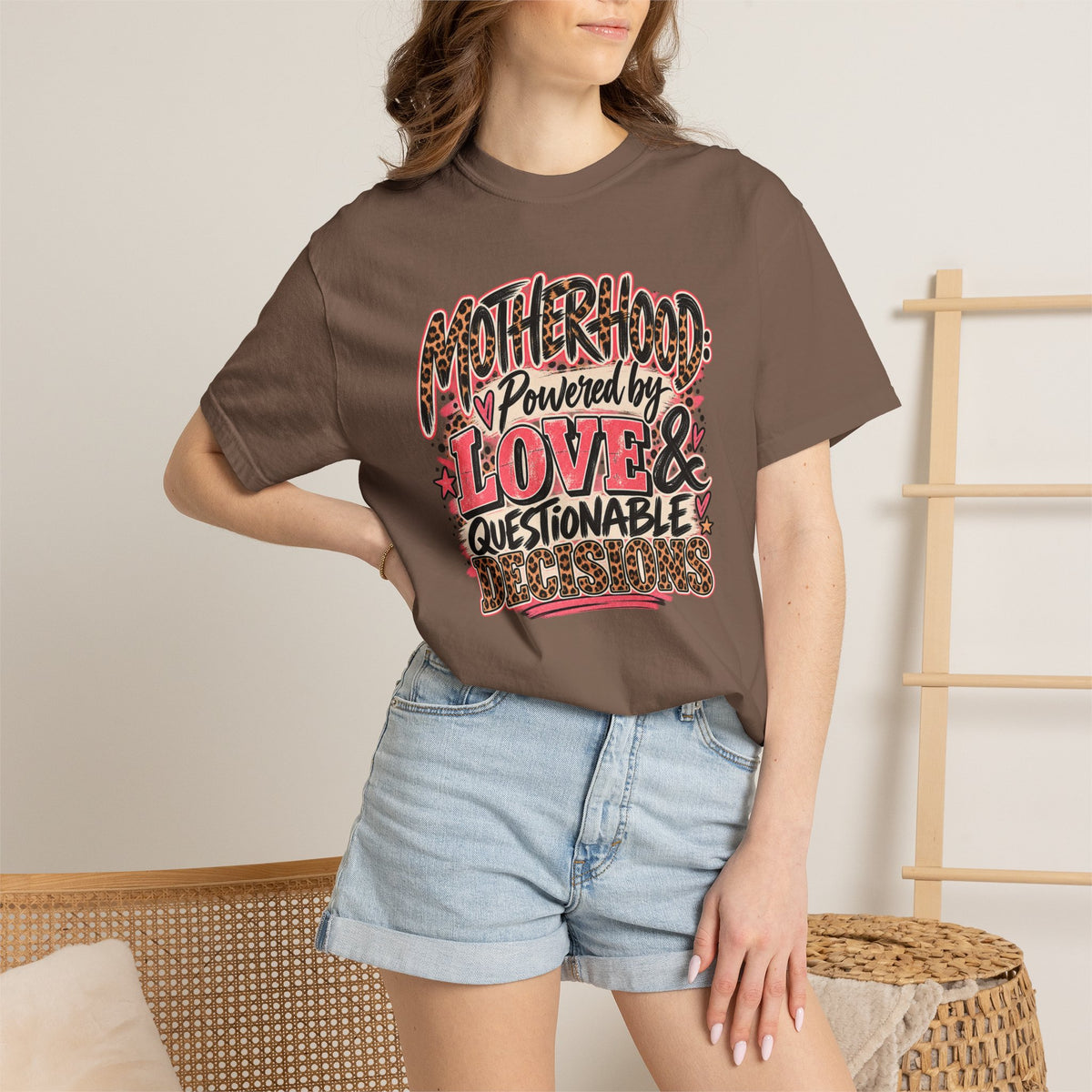 Motherhood Powered by Love & Questionable Decisions T-Shirt | Funny Mom Tee