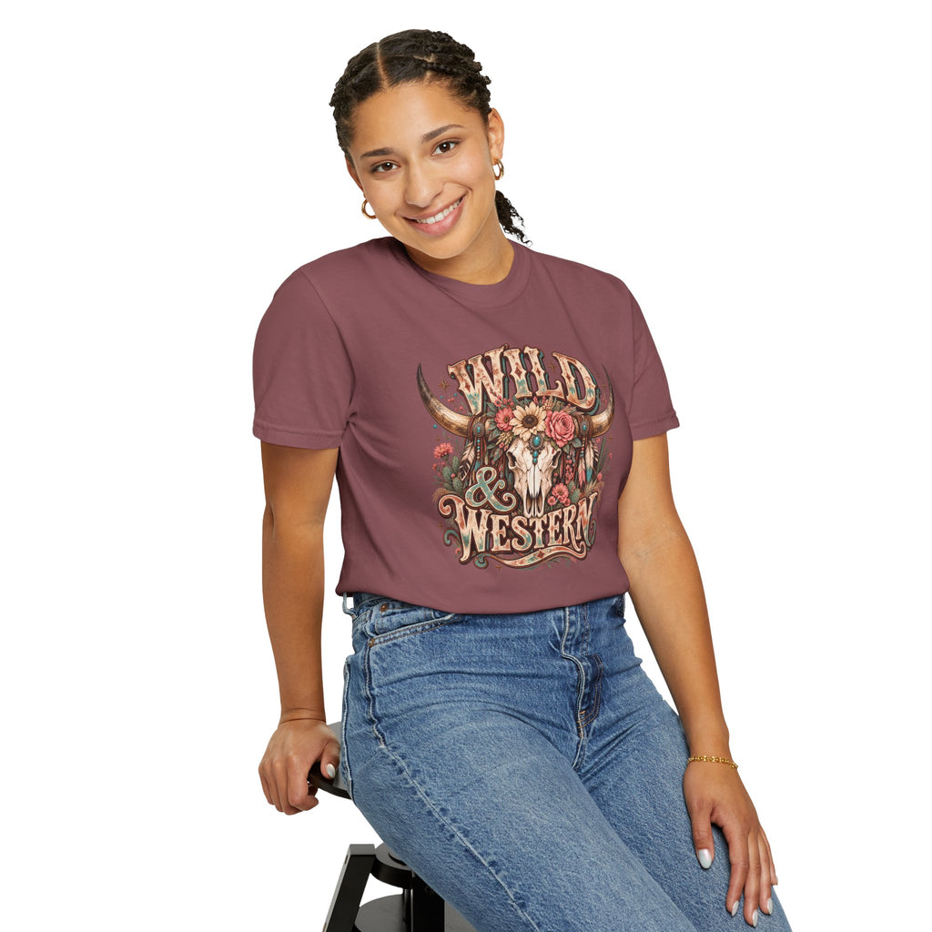 Wild & Western T-Shirt — Rustic Cow Skull Floral Graphic Tee