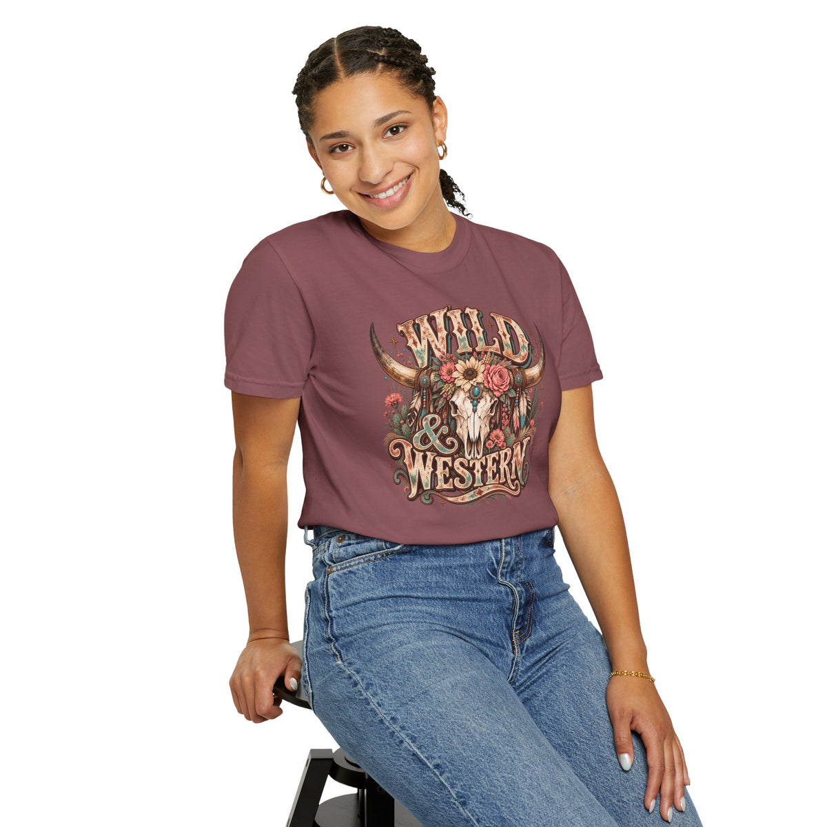 Wild & Western T-Shirt — Rustic Cow Skull Floral Graphic Tee