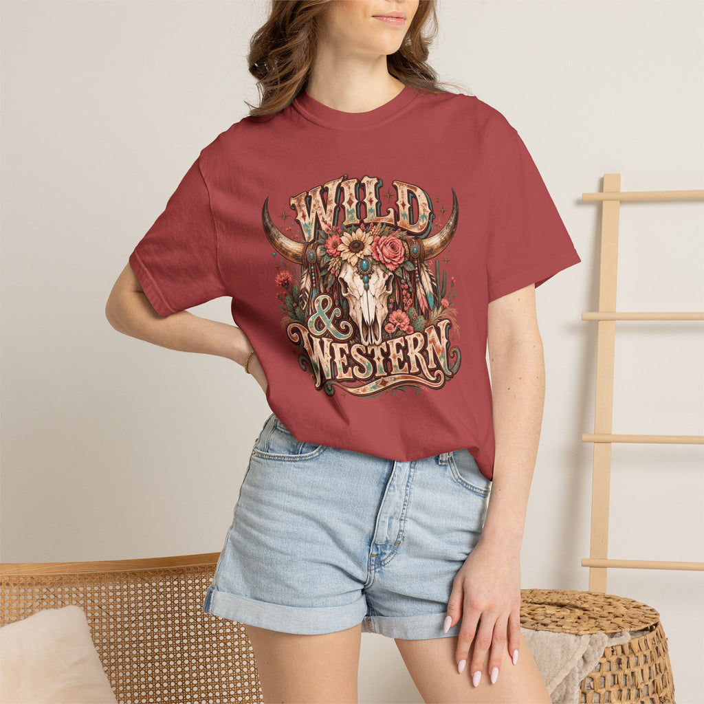 Wild & Western T-Shirt — Rustic Cow Skull Floral Graphic Tee