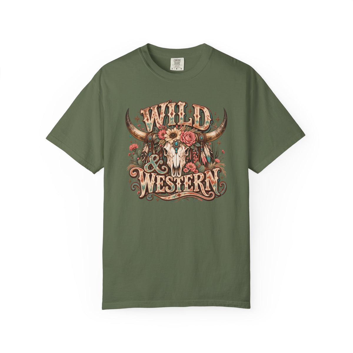 Wild & Western T-Shirt — Rustic Cow Skull Floral Graphic Tee