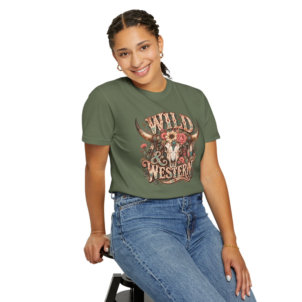 Wild & Western T-Shirt — Rustic Cow Skull Floral Graphic Tee