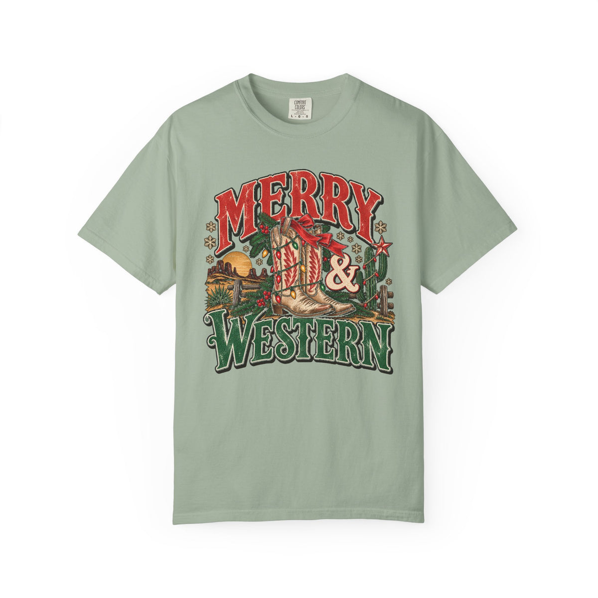 Merry & Western Christmas T-Shirt — Vintage Western Holiday Comfort Colors Tee