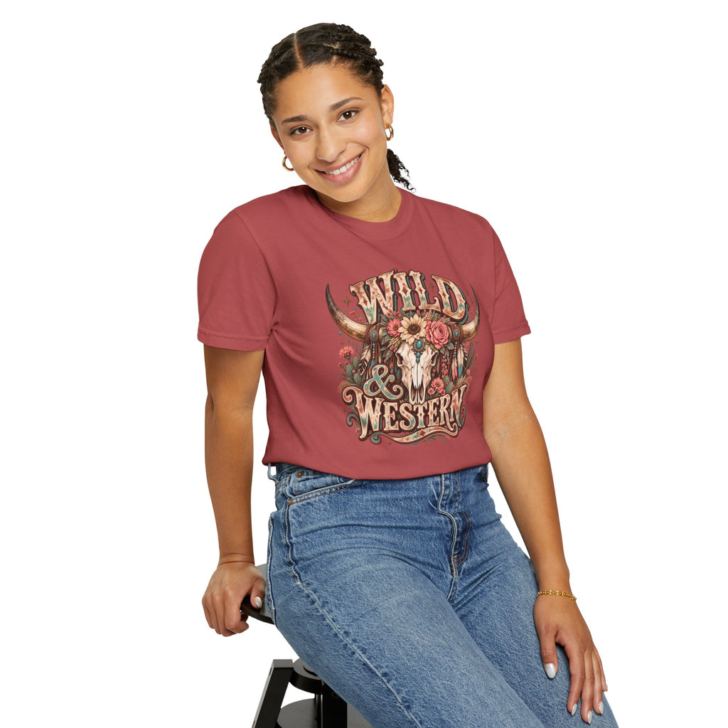 Wild & Western T-Shirt — Rustic Cow Skull Floral Graphic Tee