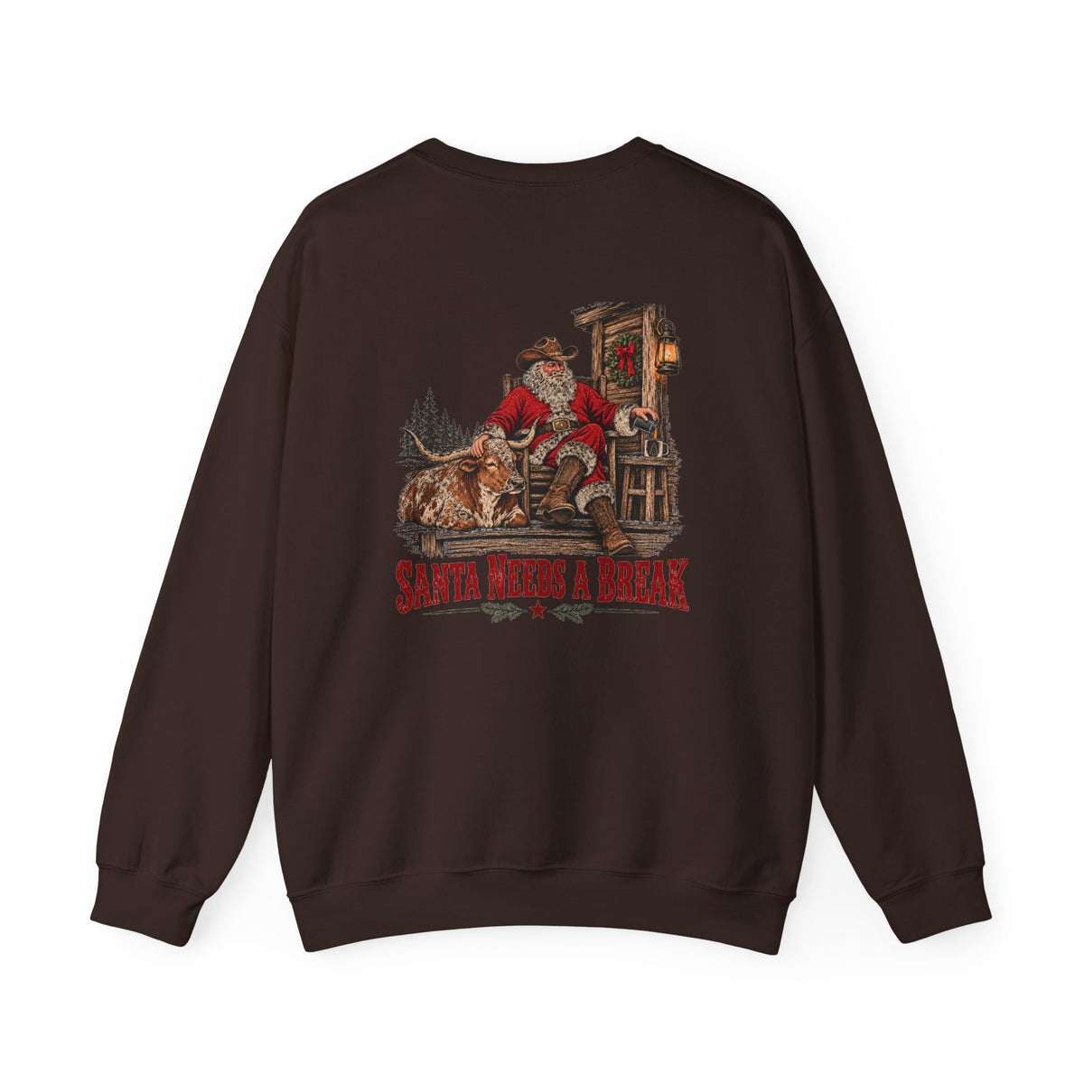Santa Needs a Break | Western Santa & Longhorn Christmas Sweatshirt for Dad