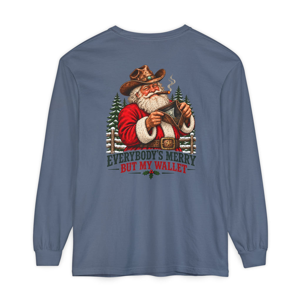 Everybody's Merry But My Wallet | Western Santa Christmas Long Sleeve Tee for Dad