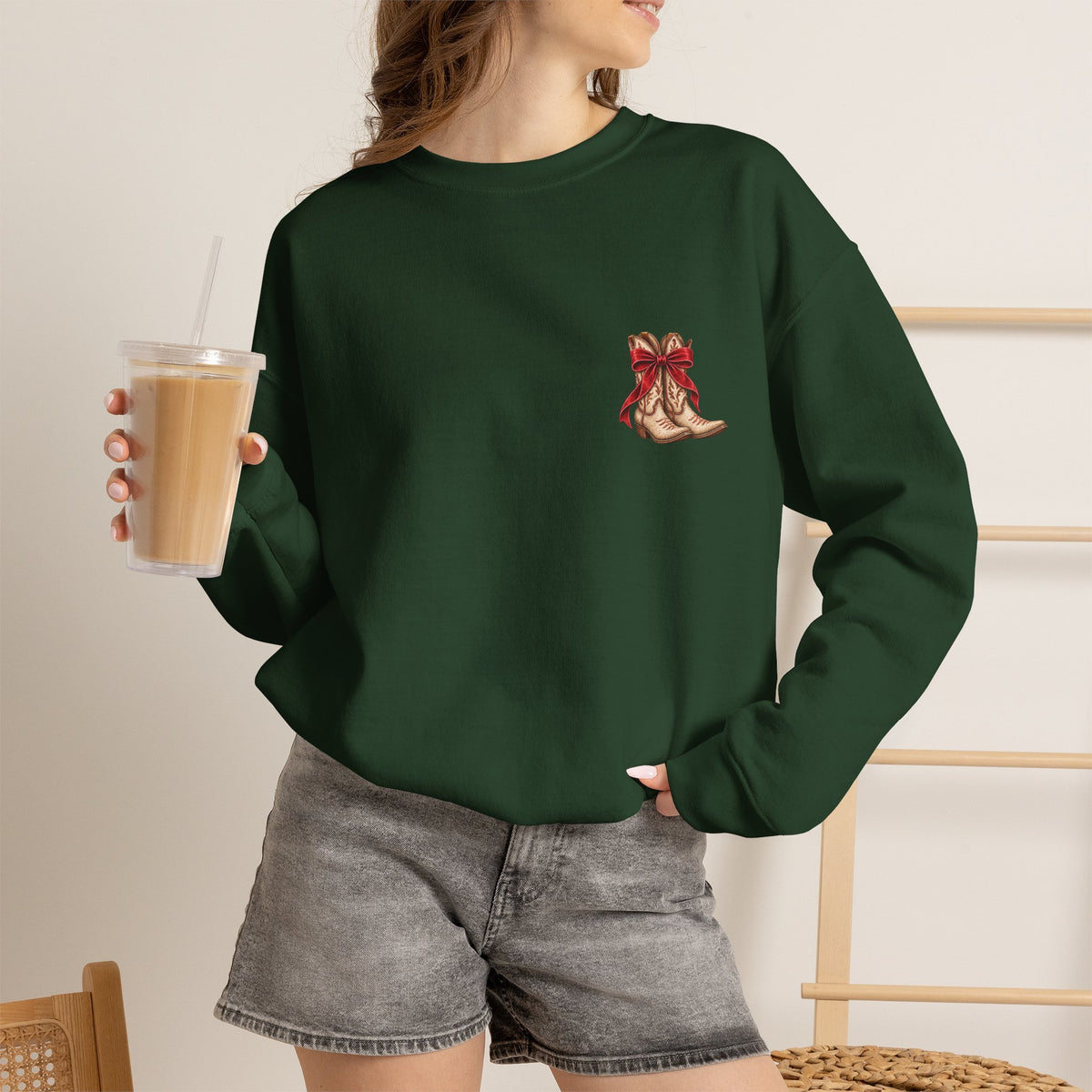 Western Christmas Sweatshirt | Santa Sleigh & Longhorns Crewneck