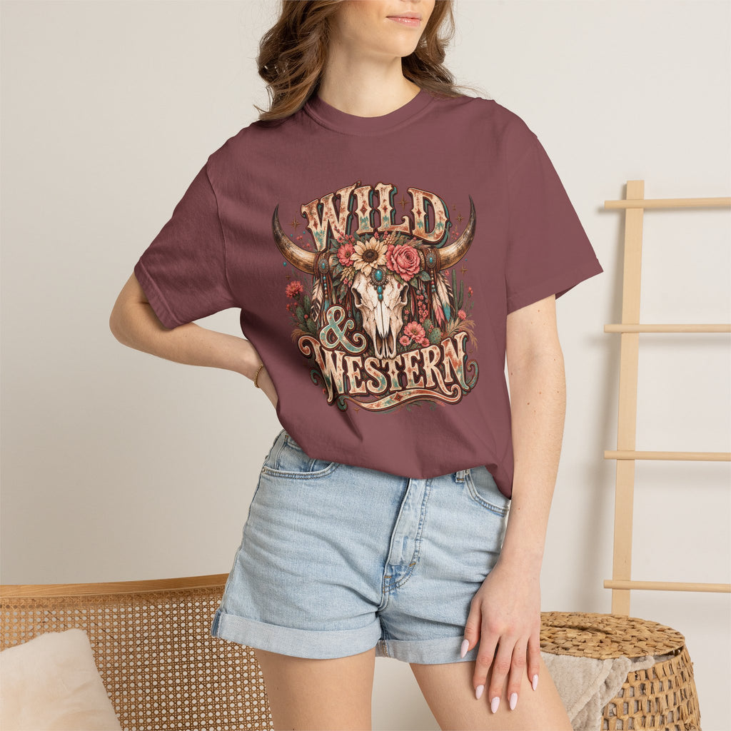Wild & Western T-Shirt — Rustic Cow Skull Floral Graphic Tee