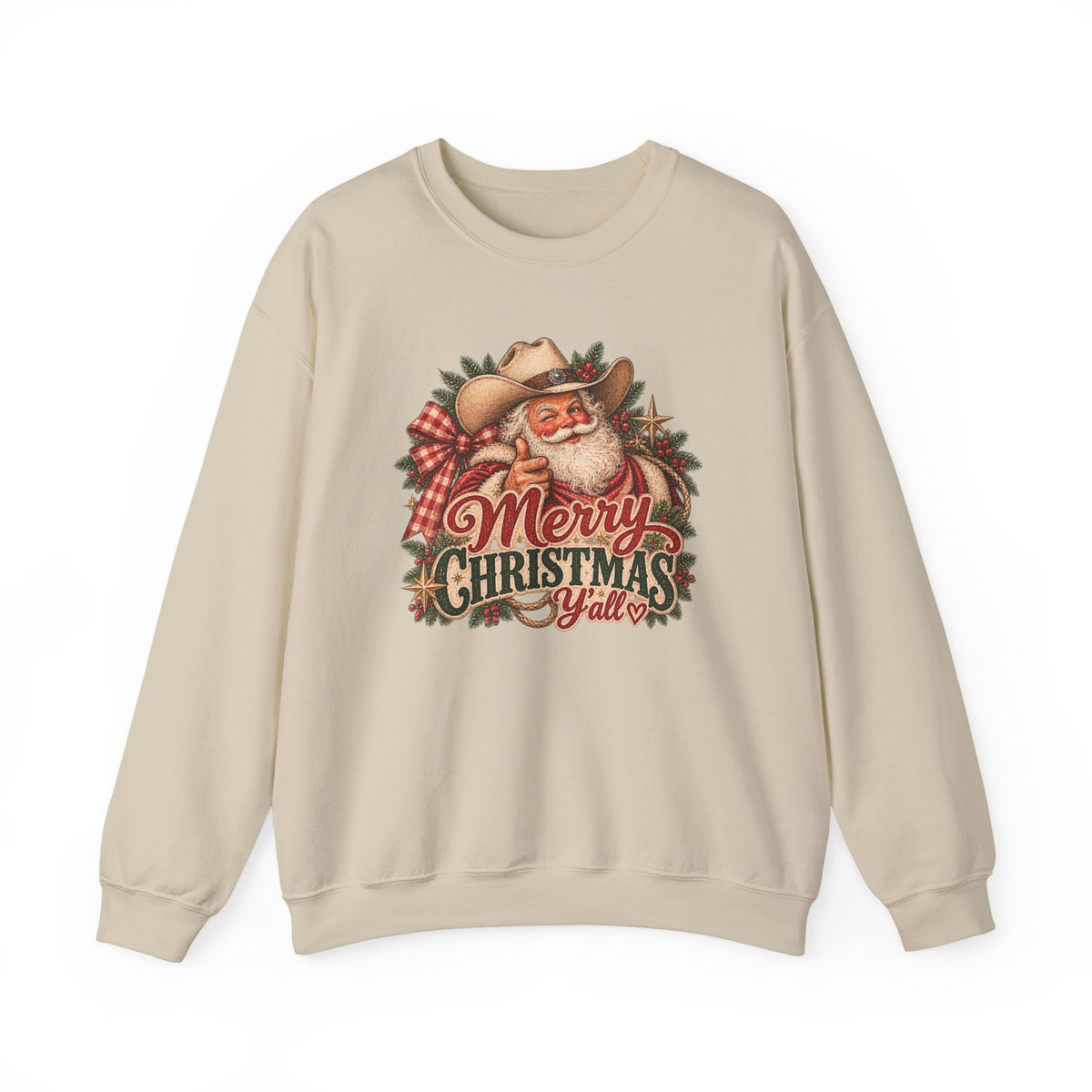 Vintage Western Santa Christmas Sweatshirt | Merry Christmas Y'all Cowboy Crewneck
