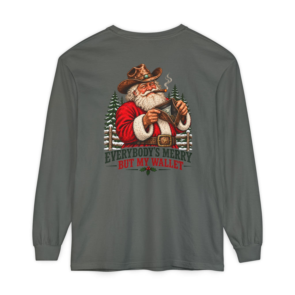 Everybody's Merry But My Wallet | Western Santa Christmas Long Sleeve Tee for Dad