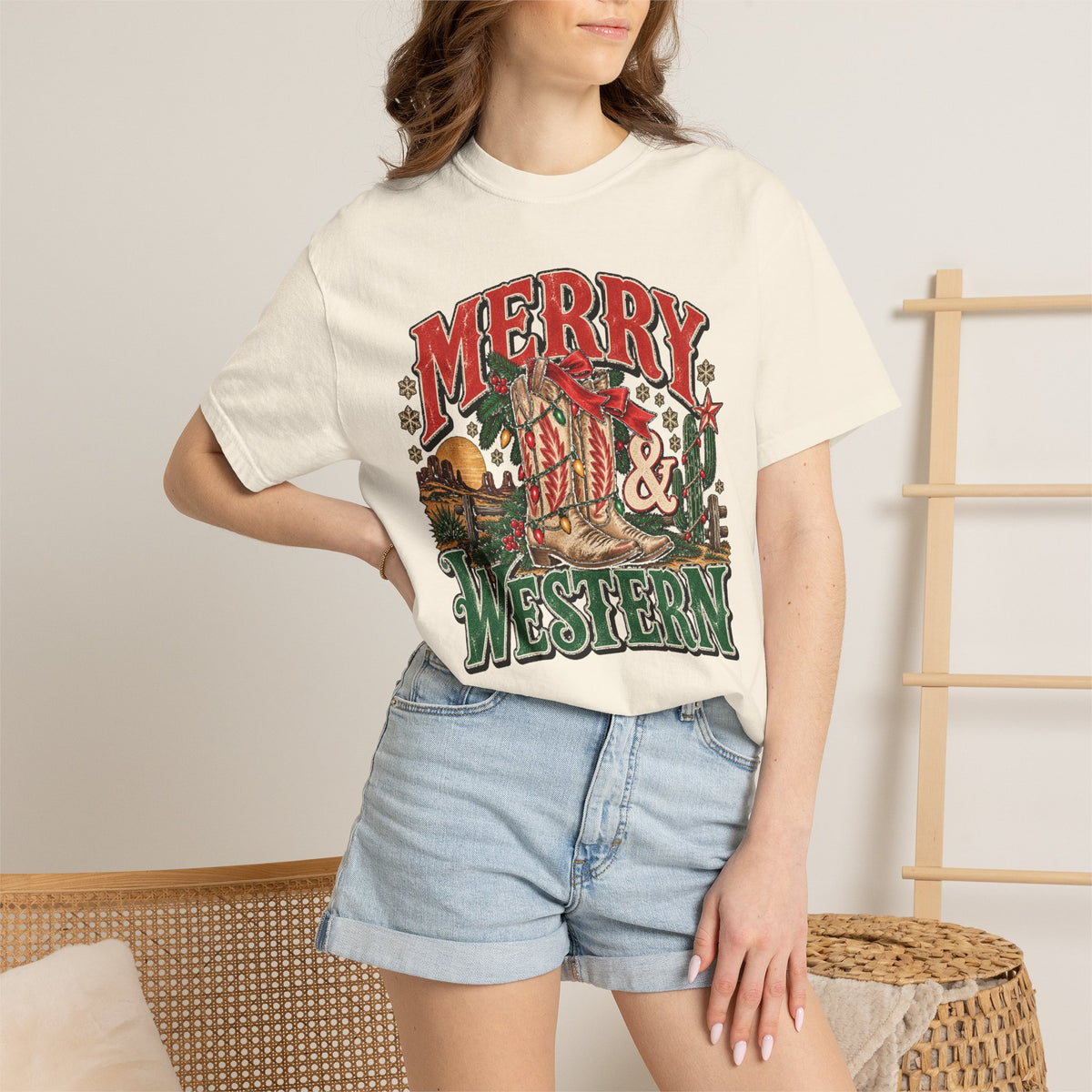 Merry & Western Christmas T-Shirt — Vintage Western Holiday Comfort Colors Tee