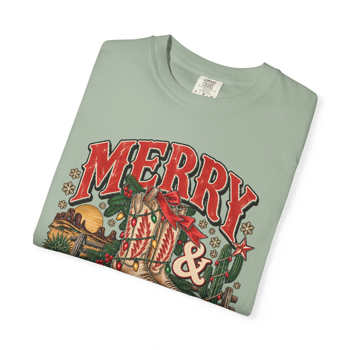 Merry & Western Christmas T-Shirt — Vintage Western Holiday Comfort Colors Tee
