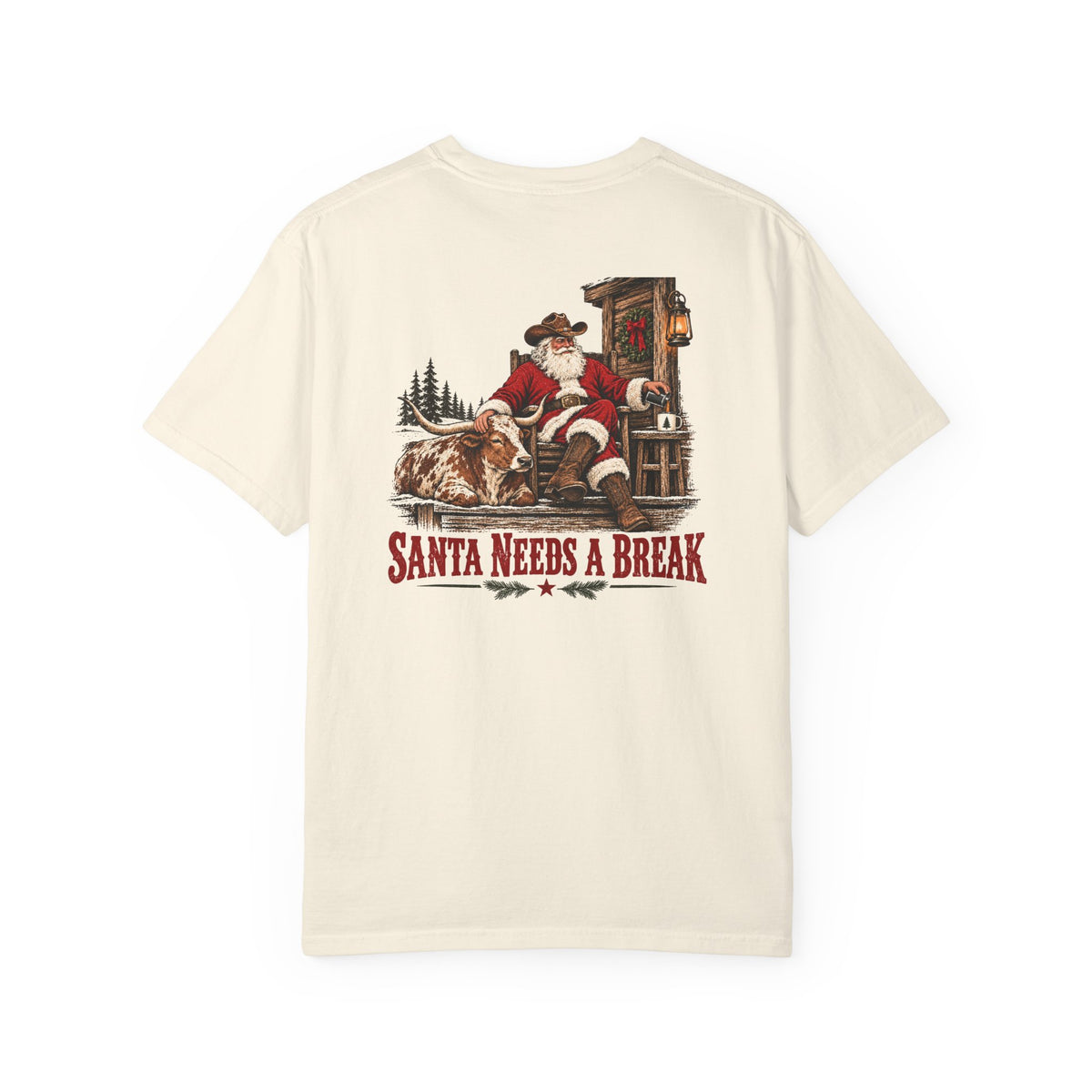 Santa Needs a Break | Western Santa & Longhorn Christmas Tee for Dad