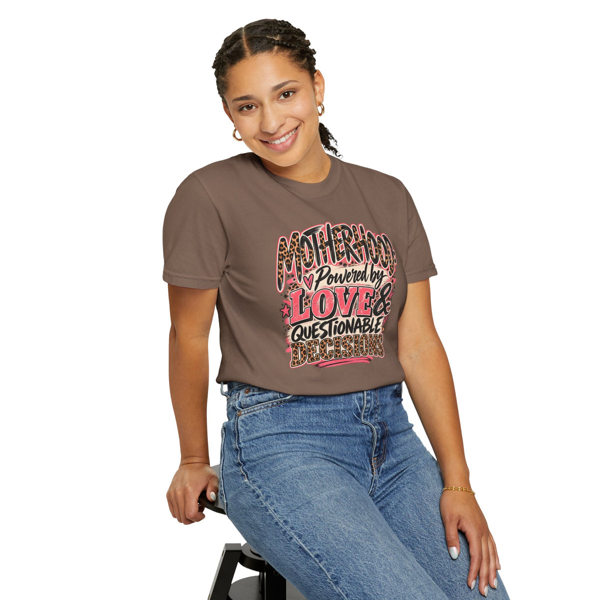 Motherhood Powered by Love & Questionable Decisions T-Shirt | Funny Mom Tee