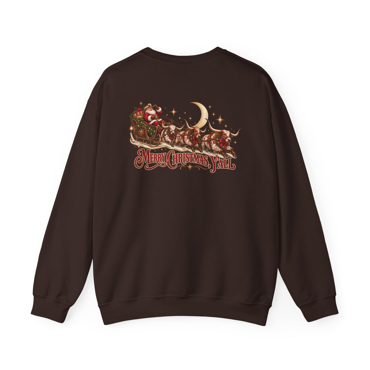 Western Christmas Sweatshirt | Santa Sleigh & Longhorns Crewneck